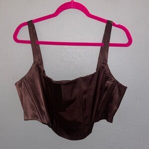 Top, finesse, size 1X silky brown bustier tank